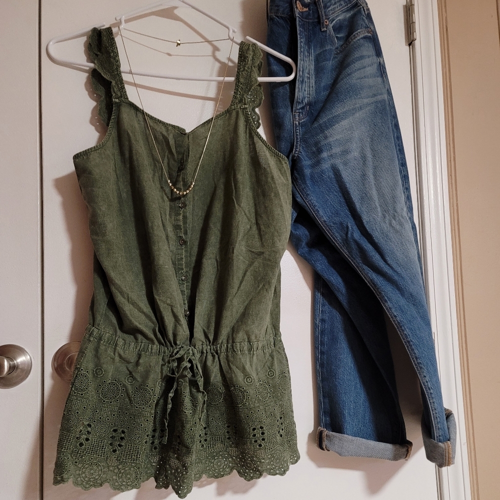 Olive Green Boho Crochet Blouse